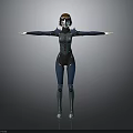 3D Character Model In Dark Bodysuit With Goggles And Armor Standing Arms Outstretched