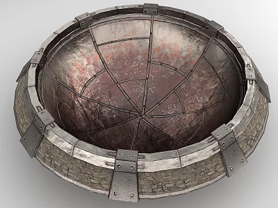 Round Brick Structure With Metal Reinforced Edges Radial Supports And Rustic Surface 3d model