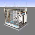 Construction Scaffolding And Formwork Support System With Metal Frames And Concrete Wall 3d model