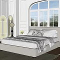 Modern Double Bed Bedroom With Large Window Wooden Floor Rug And Table Lamp