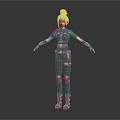 3D Rendered Female Character In Dark Combat Suit With Blonde Bun And Outstretched Arms