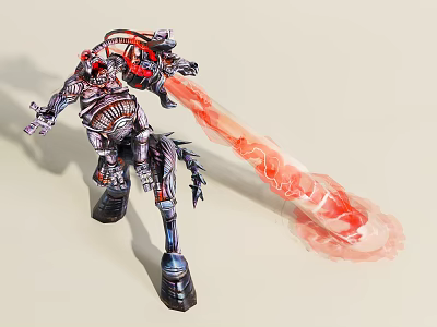 Futuristic Mechanical Game Movie Character With Red Energy Beam Weapon And Combat Armor 3d model