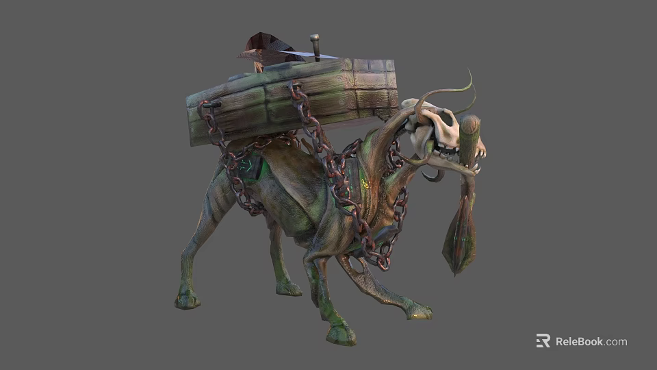 Game Movie Fantasy Monster Creature With Green Skin Chained Box On Back Open Mouth 3d model 