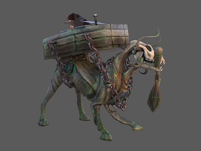 Game Movie Fantasy Monster Creature With Green Skin Chained Box On Back Open Mouth 3d model