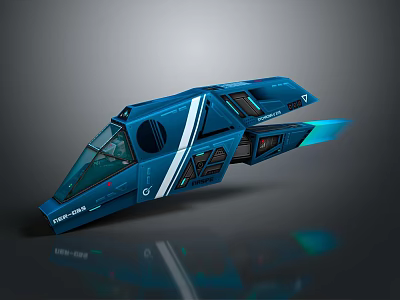Futuristic Blue Space Craft With Sleek Aerodynamic Design And Cockpit Windows 3d model