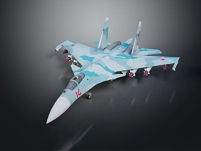 Military Fighter Jet Model With Blue Camouflage Paint And Missile Armament 3d model