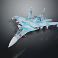 Military Fighter Jet Model With Blue Camouflage Paint And Missile Armament