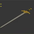 Ornate Decorative Sword With Golden Hilt Red Gemstone And Blue Blade 3d model
