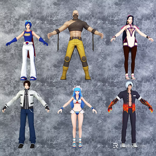 Game and Movie Characters With Diverse Costumes And Dynamic Poses 3d model 