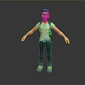 3D Game Film Character Young Male Model With Short Hair Gray T-Shirt Backpack Arms Outstretched