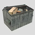 Old Weathered Wooden Trash Bin Filled With Cardboard And Plastic Waste