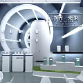 Futuristic Exhibition Hall Featuring Clean World Future Theme With White Booths And Product
