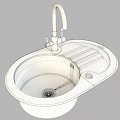 Stainless Steel Kitchen Sink With Round Bowl Black Rim And Drainboard Faucet