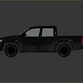 Black Muddy Pickup Truck With Double Cab Off Road Tires And Cargo Bed