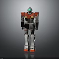 Standing Red White Gray Mech Robot Model With Blue Head And Reflective Base 3d model