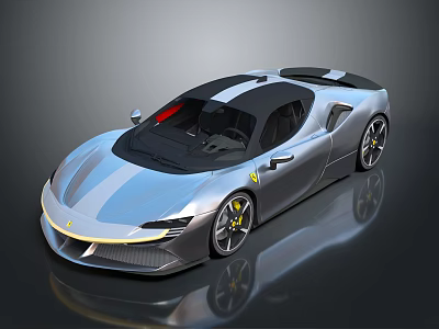 Sleek Silver Sports Car With Black Stripe Yellow Rims And Modern Design 3d model