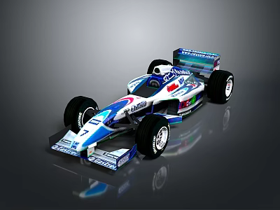Blue And White Malaysia Sponsored Formula Racing Car With Streamlined Body And Large Wheels 3d model