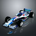 Blue And White Malaysia Sponsored Formula Racing Car With Streamlined Body And Large Wheels