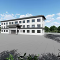 Traditional School Building With White Exterior Black Roof Spacious Square Surrounded By Trees