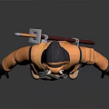 3D Character Model With Orange Hooded Jacket Black Pants Mask Gloves And Backpacked Axe Knife