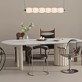 White Oval Marble Dining Table With Stylish Mixed Chairs For Elegant Cozy Modern Dining Space