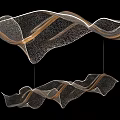 Modern Wave Shaped Chandelier With Gold Lines And White Shade For Interior Decor