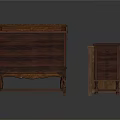 Set of Vintage Wooden Dressers With Red Upholstered Tops And Carved Legs
