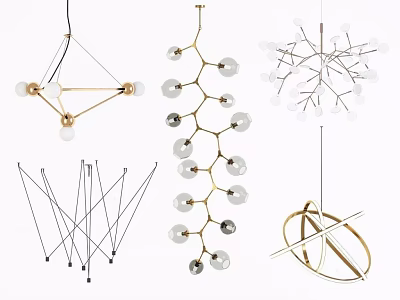 Contemporary Chandelier Collection Featuring Gold Geometric and Branch Designs for Modern Interior Decor 3d model