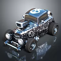 Custom Vintage Car With Skull And Gear Patterns On Decorative Body Design