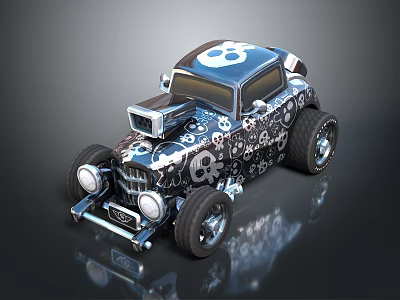 Custom Vintage Car With Skull And Gear Patterns On Decorative Body Design 3d model