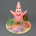 Cartoon Patrick Star Character With Colorful Seaweed Coral And Marine Life