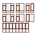 Various Wooden Window Frame Designs With Different Structural Styles And Sizes 3d model