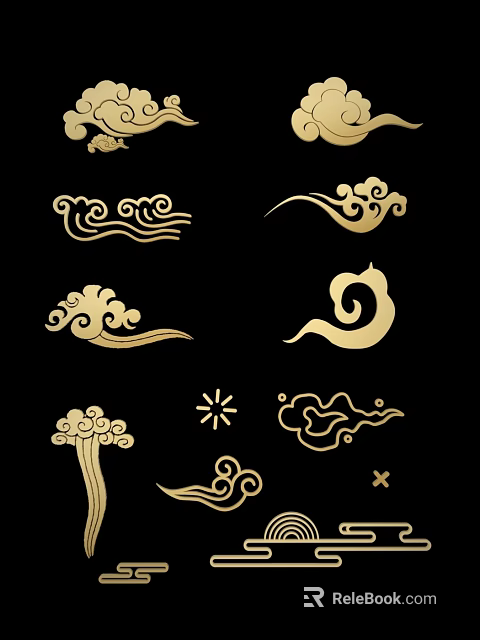 Golden Intricate Carved Patterns with Cloud Scroll Designs on Black Background 3d model
