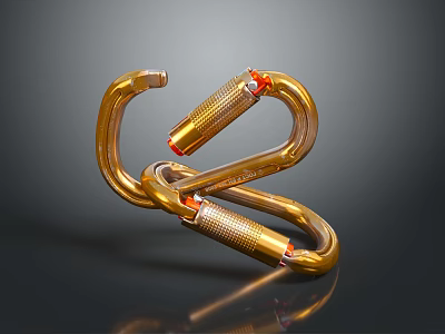 Modern Artistic Sculpture Design With Two Intertwined Golden Metal Carabiners 3d model