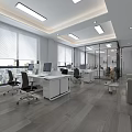 Modern Public Office Space With Open Layout Large Windows White Blinds Office Desks And Computers 3d model