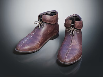 Classic Brown Leather Lace Up Boots With Stitched Design And Retro Style 3d model