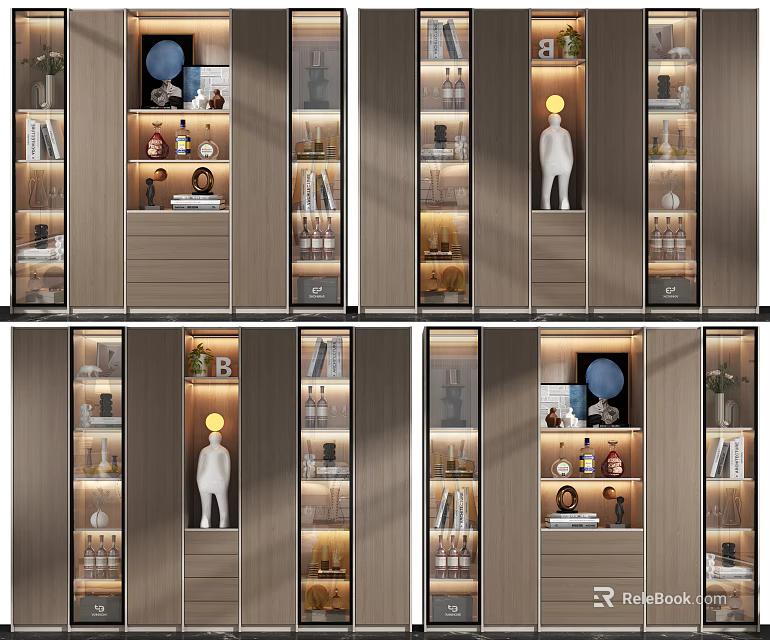 Modern Wine Cabinet With Glass Doors LED Lighting And Decorative Storage 3d model 