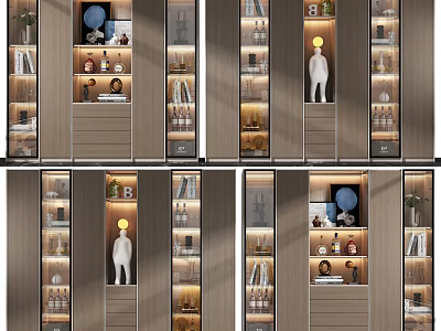 Modern Wine Cabinet With Glass Doors LED Lighting And Decorative Storage 3d model