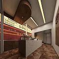 Modern Teahouse Interior Design With Marble Bar And Wooden Decor Elements 3d model