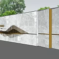 Modern Scenic Feature Wall With Embossed LOGO And Textured Surface Surrounded By Green Trees 3d model