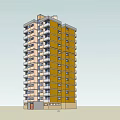 Tall Yellow And Beige Residential Building With Multiple Balconies And Ground Floor Entrance
