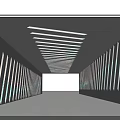 Futuristic Corridor With Vertical Striped Structures Ceiling Light Strips And Blue Purple Floor Light