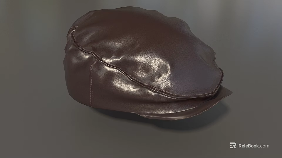 Classic Brown Leather Hat With Sleek Design And Shiny Smooth Finish 3d model 