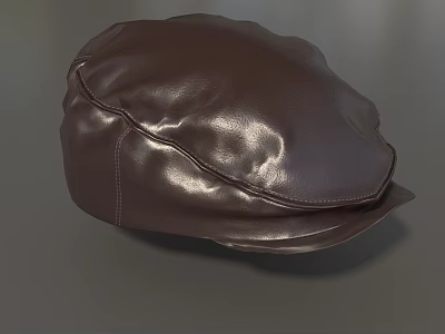 Classic Brown Leather Hat With Sleek Design And Shiny Smooth Finish 3d model