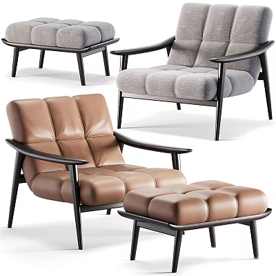 Modern Leather Lounge Chair With Black Armrests Ottoman And Brown Gray Color Options For Living Room 3d model