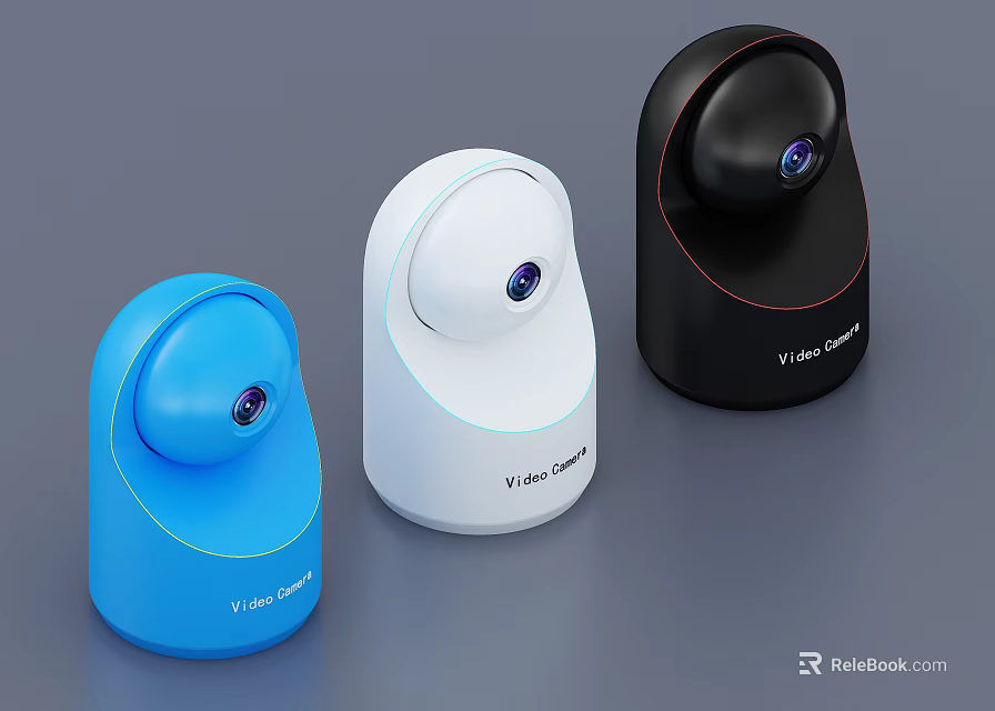 Projection Monitoring Video Cameras With Three Color Spherical Design Blue White Black 3d model 