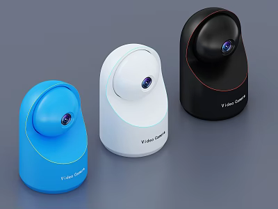 Projection Monitoring Video Cameras With Three Color Spherical Design Blue White Black 3d model
