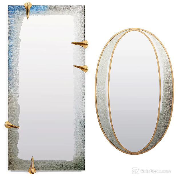 Elegant Oval Mirror With Gold Frame And Decorative Wall Hook Design Elements 3d model