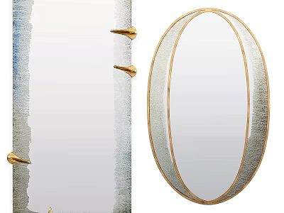 Elegant Oval Mirror With Gold Frame And Decorative Wall Hook Design Elements 3d model