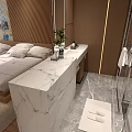 Modern Hotel Guest Room Interior With Wooden TV Wall Warm Lighting And Green Plant